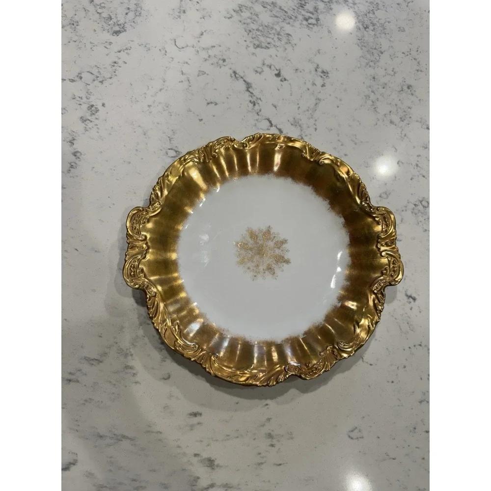 Antique LS&S‎ Limoges Porcelain Plate with Snowflake Design Gold Rim